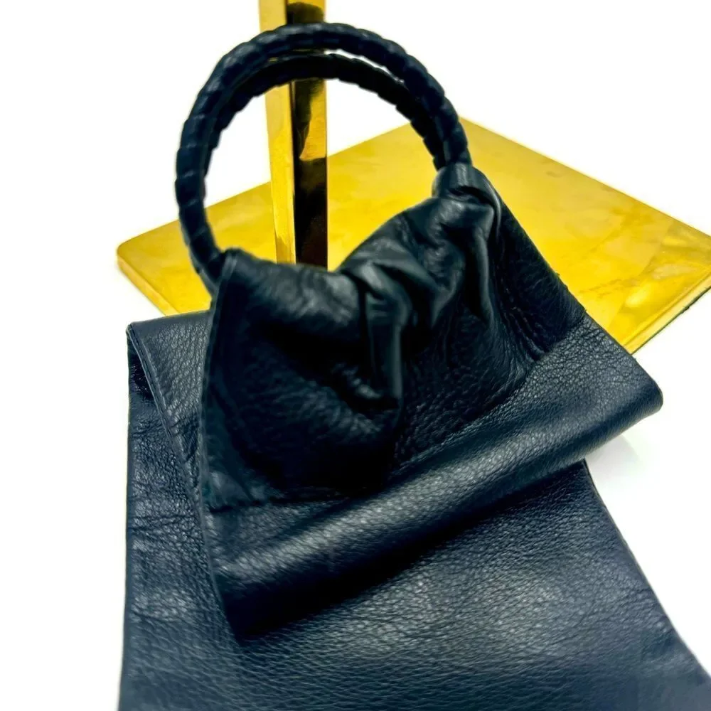 Auth Vtg Christian Dior Supple Black Leather Sash Wide Waist Size US S Belt